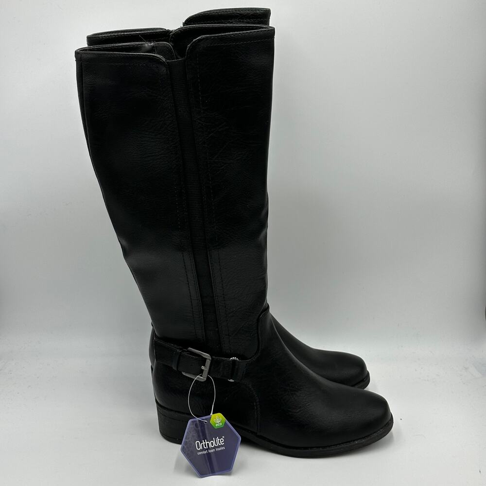 NWD Croft & Barrow Karaa Black Wide Calf Knee-High Boots Leather Womens Size 6